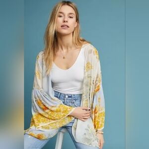 Anthropologie Jordin Floral Kimono Flutter Sleeves Blue Combo One Size $180